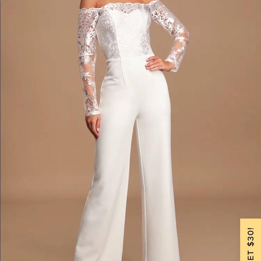 White Lace Off The Shoulder Jumpsuit